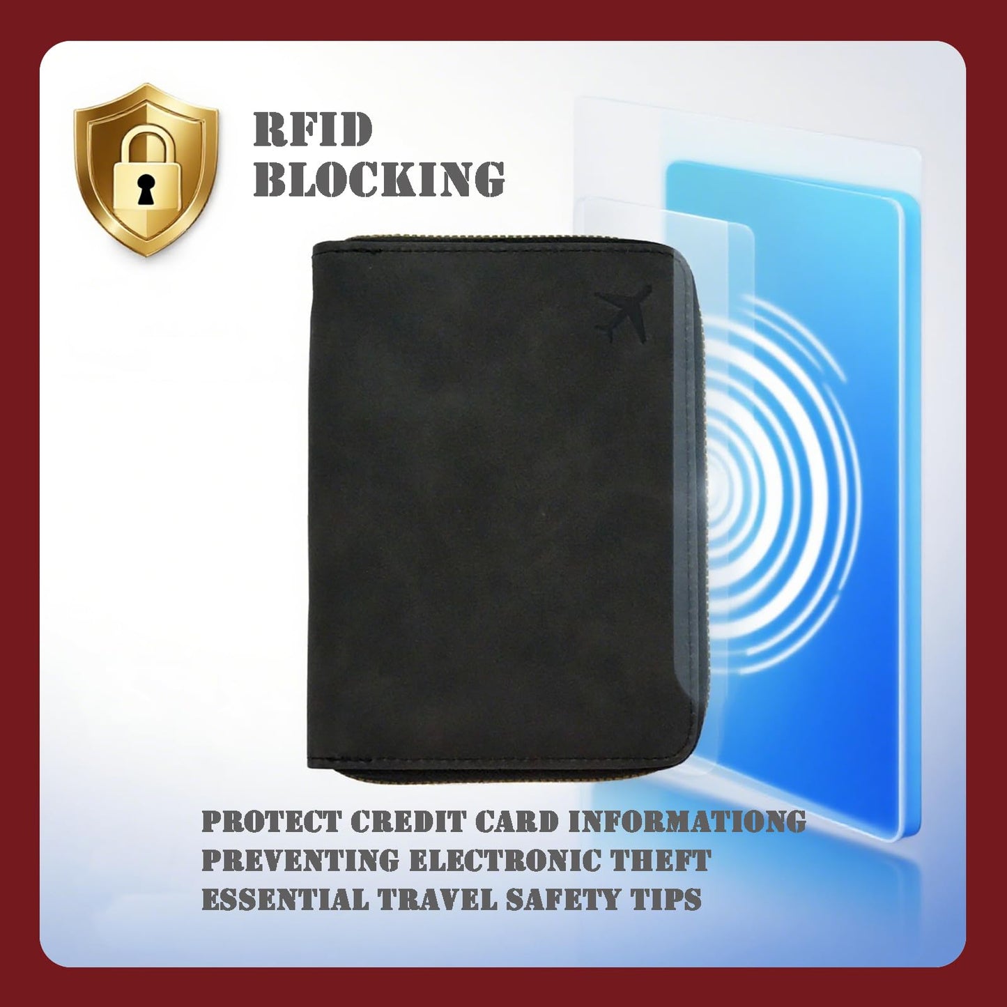 Passport Holder with Tether and Clip to Prevent Loss and Theft, Rfid Passport Holder for Travel, Passport Wallet, Passport Cover for Men and Women (Black - Tether and Clip)