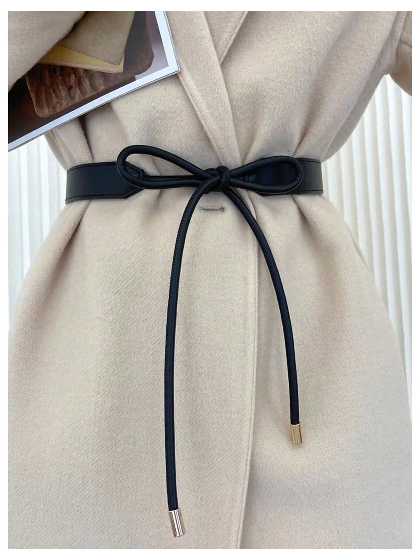 RoseSeek Women's Tie Waist Belts Fashion Leather Belt Coat Dress Sweater Waistband Black One-Size