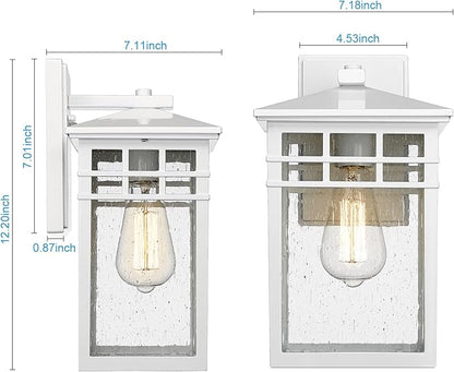 Outdoor Light Fixture Wall Mount, Rustic Exterior Lights Fixture Wall Sconces with Seeded Glass for Front Porch, Waterproof Outdoor Lantern in White Finish for Home, Garage, Barn, Storefront