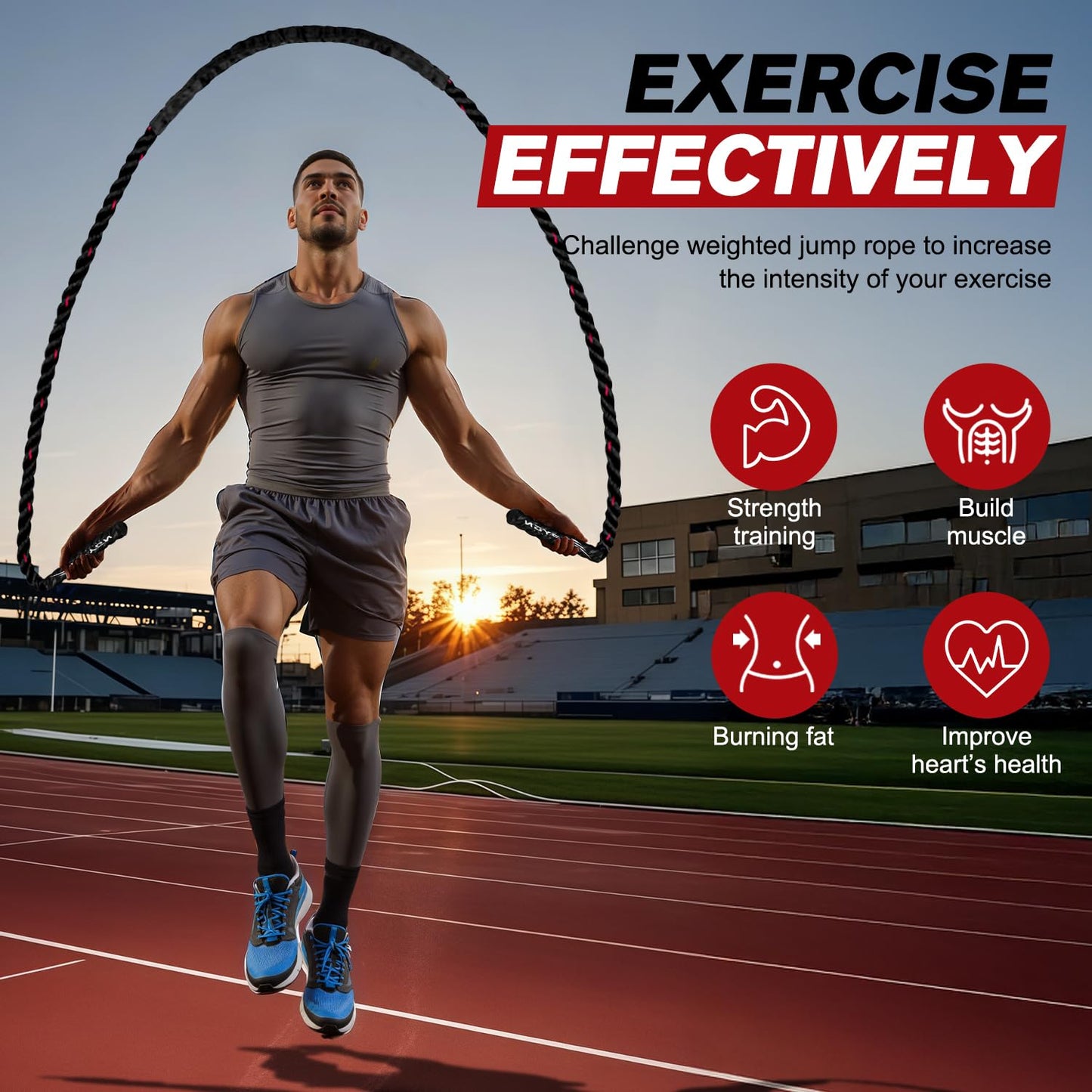 HPYGN Weighted Heavy Skipping/Jump Rope 9.2ft 2.8LB for fitness, Exercise, boxing Gym Training, Home Workout, Improve Strength and Building Muscle, Total Body Workout Equipment for Men