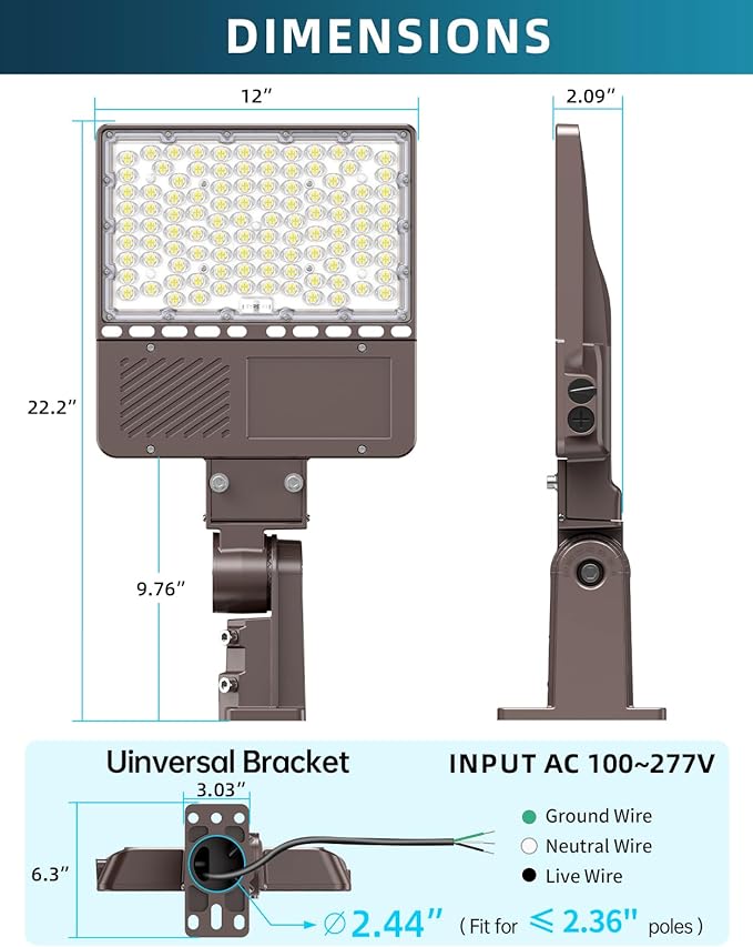 3PCS LED Parking Lot Lights 150W 120W 90W, LED Shoebox Light 5700K 5000K 4500K Adjustable Arm&Slip Fitter, DLC Listed Outdoor Pole Light with Photocell, IP65 Commercial Street Area Lighting 100-277V
