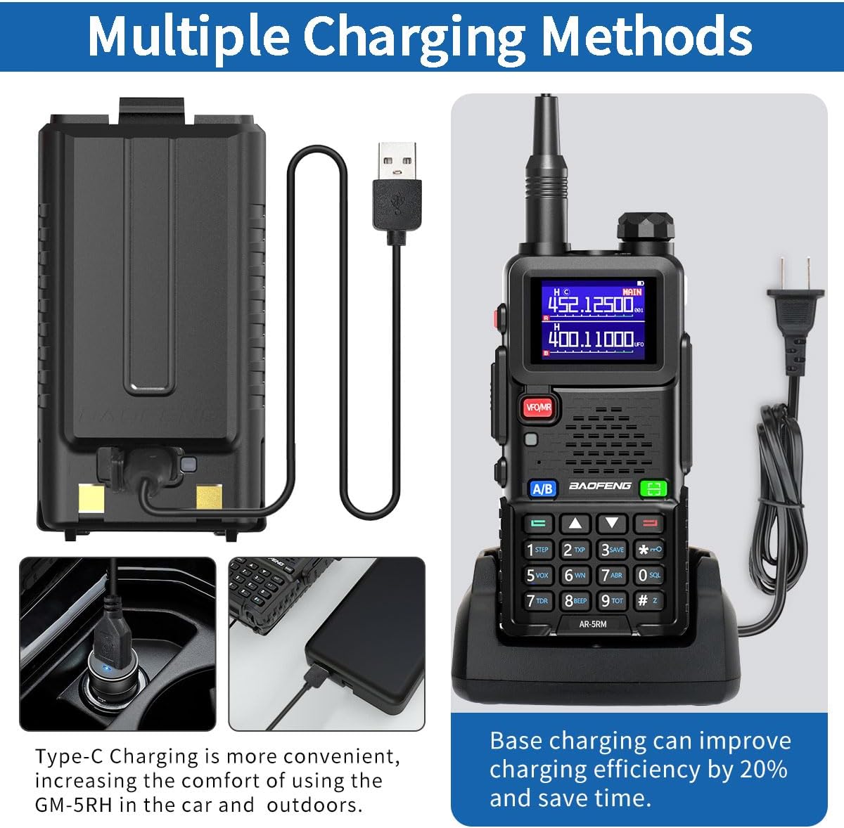 Baofeng Radio Ham Radio Long Range AR-5RM 10W Handheld NOAA Emergency Weather Radio 999CH Rechargeable Walkie Talkies with Programming Cable,USB-C Charging for Survival Gear Hunting Camping,2 Pack