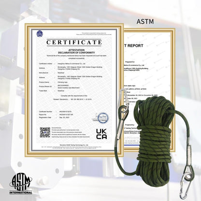 NewDoar Climbing Rope 8(5/16in),10mm (3/8in), High Strength Accessory Cord Rope with 2 Steel Hooks, for Outdoor Rescue Rappelling Rope Down Cliffs ledges Safety Escape Tow Strap Equipment(ArmyGreen)