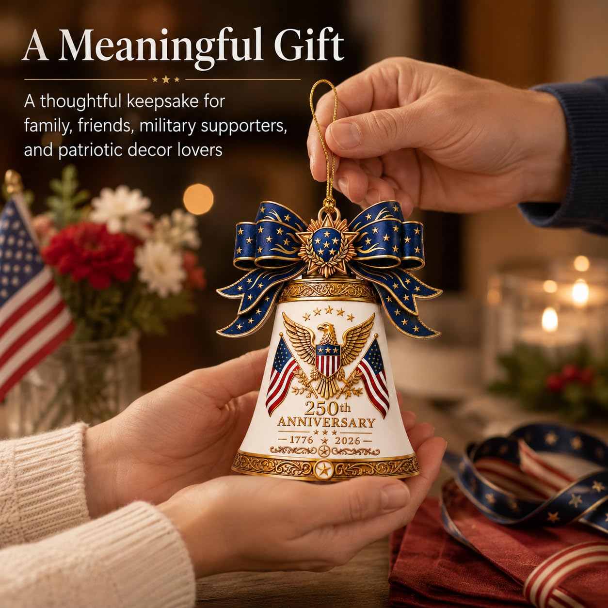 White Liberty Bell 250 Anniversary USA Ornament, America 250th Merchandise, Fourth of July Decorations, Patriotic Decor, USA 250th Anniversary 4th of July Gifts, America 250th Birthday Gifts