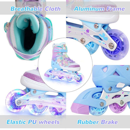 Kids Inline Skates for Girls and Boys -Purple Blades Roller for Kids Age 4 5 6 7- Adjustable All Light up Wheels Indoor Outdoor Sports Birthday Gift for Son and Grandson