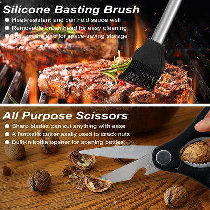 POLIGO 29 PCS BBQ Grill Accessories Stainless Steel BBQ Tools Grilling Tools Set with Storage Bag for Fathers Day Dads Birthday Presents - Camping Grill Utensils Set Ideal Grilling Gifts for Men Women