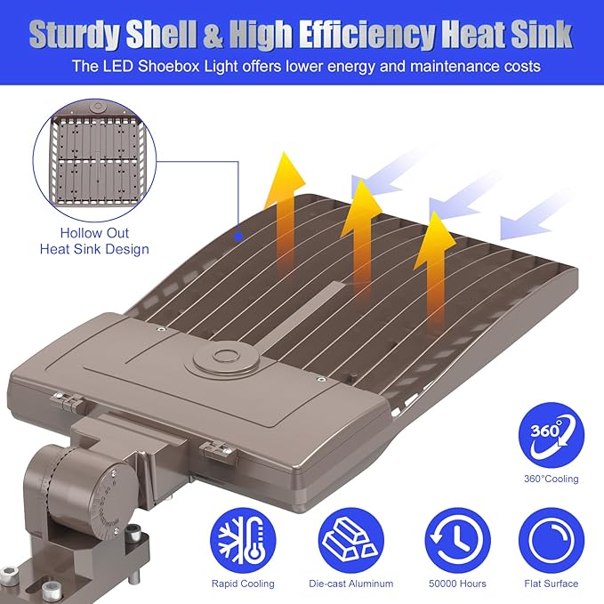 BBESTLED 400W LED Parking Lot Light with Dusk to Dawn Photocell Outdoor Lighting Arm Mount 56000LM IP65 UL & DLC Commercial Shoebox Pole Lights for Street Stadium Tennis Court 5000K (100-277VAC Input)