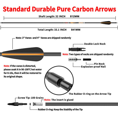 sanlida Dragon 8 100% Pure Carbon Hunting Arrows, 32" Ready-to-Shoot Arrows with Inserts, ±0.006" Straightness, 10-Spine Options, for Compound & Recurve Bows, 24 Pack (290 Spine)
