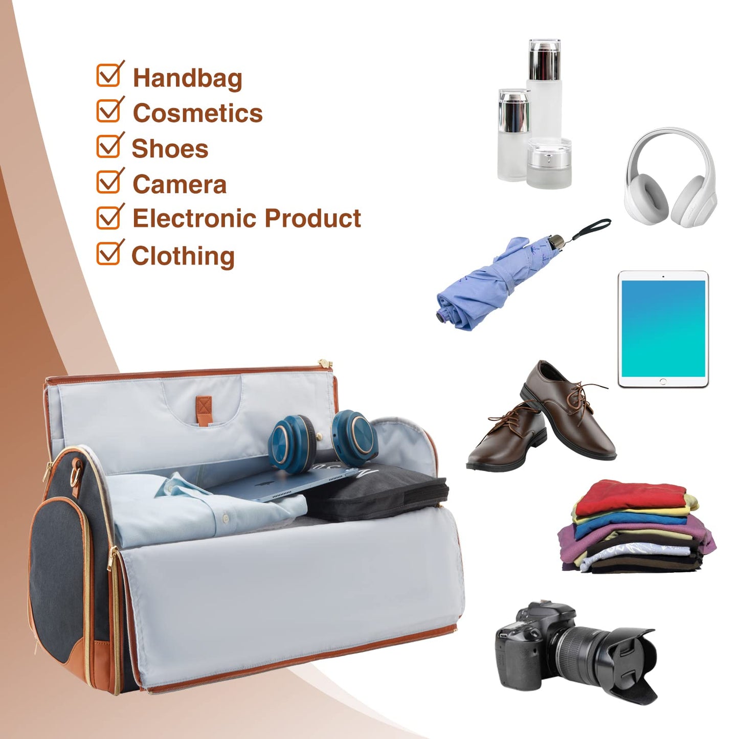 Garment Bag for Travel, Convertible Carry-On Duffel with Shoe Compartment, Waterproof & Wrinkle-Free Suit Carrier for Business Trips & Weekend Getaways, Foldable & Lightweight