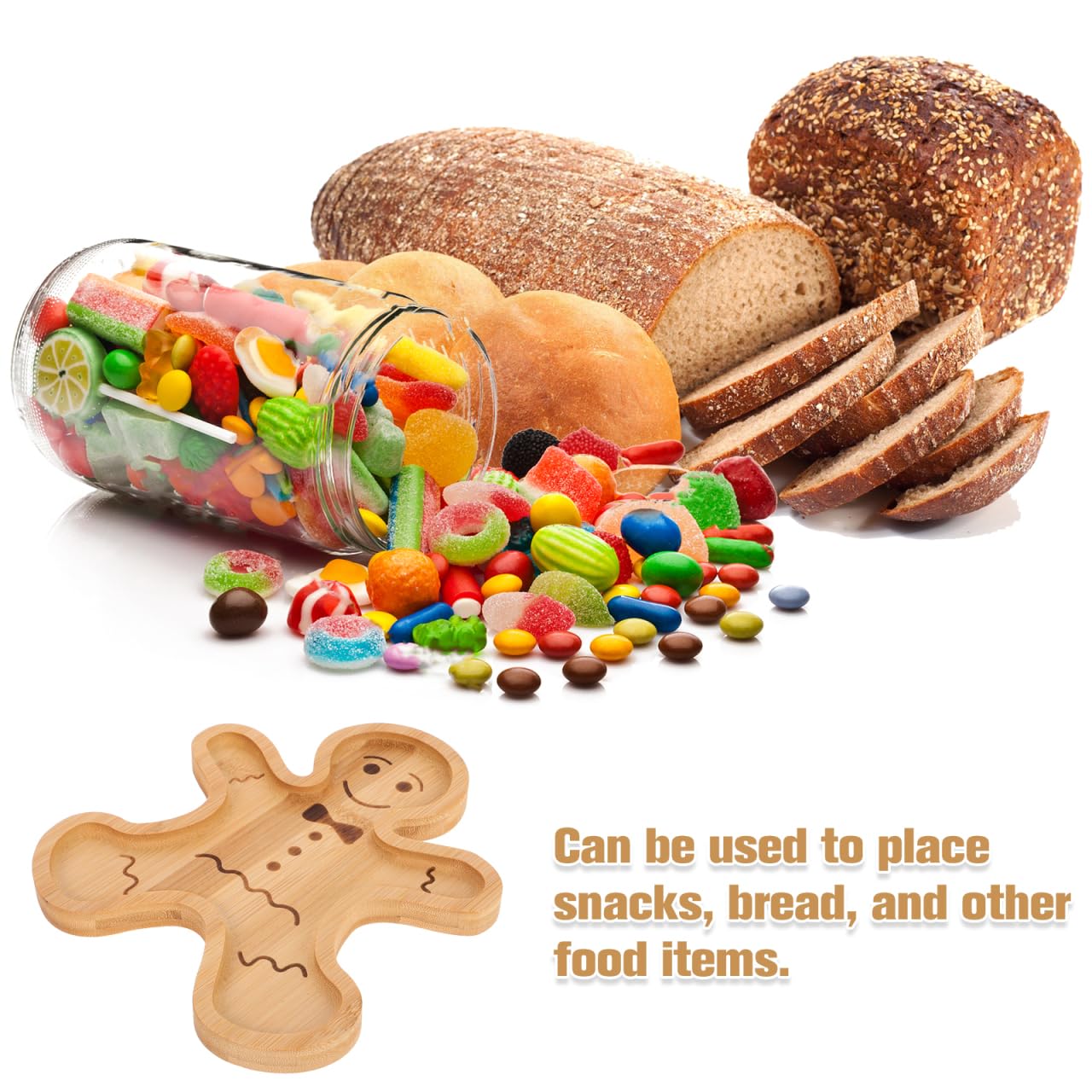 BESTonZON Christmas Charcuterie Board, Bamboo Gingerbread Man Serving Tray Serving Board Fruit Tray, Creative Gingerbread Man Food for Party Supplies, 8.3 * 7.2"