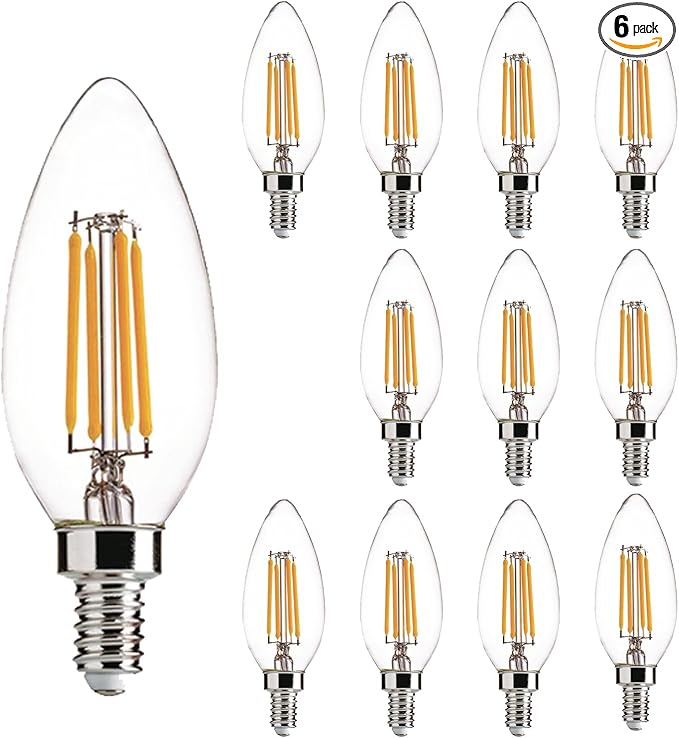 E12 LED Light Bulbs Dimmable 5000K Daylight White 4 watt 40W Equivalent Chandelier Light Bulb Filament LED Candle Bulbs,for Ceiling Fan Home,Candle Lamp,Bedroom Decor. (5000k Daylight White, 12-Pack)