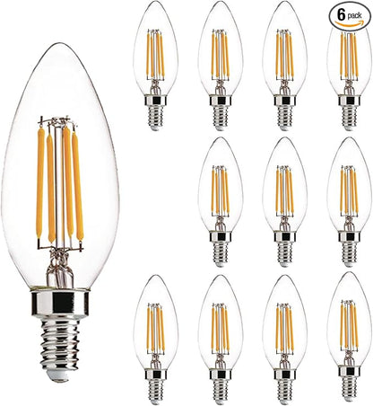 E12 LED Light Bulbs Dimmable 2700K Warm White 4 watt 40W Equivalent Chandelier Light Bulb Filament LED Candle Bulbs,for Ceiling Fan Home,Candle Lamp,Bedroom Decor. (2700k Warm White, 12-Pack)