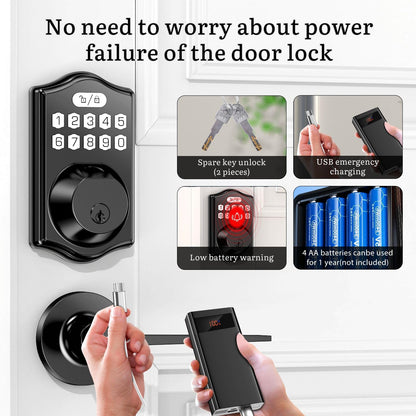 keyless Entry Door Lock deadbolt with Handle Set- Front Door Fingerprint Smart Locks with 2 Lever Handles-Keypad Code Deadbolt -App Control,Auto Lock,Easy to Install