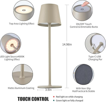 BGFHome Cordless Table Lamp LED Desk lamp,5000mAh Rechargeable Touch Night Light Wireless Minimalist Design for/Restaurant/Bedroom/Bars/Outdoor Party/Camping/Coffee Shop 2Pack