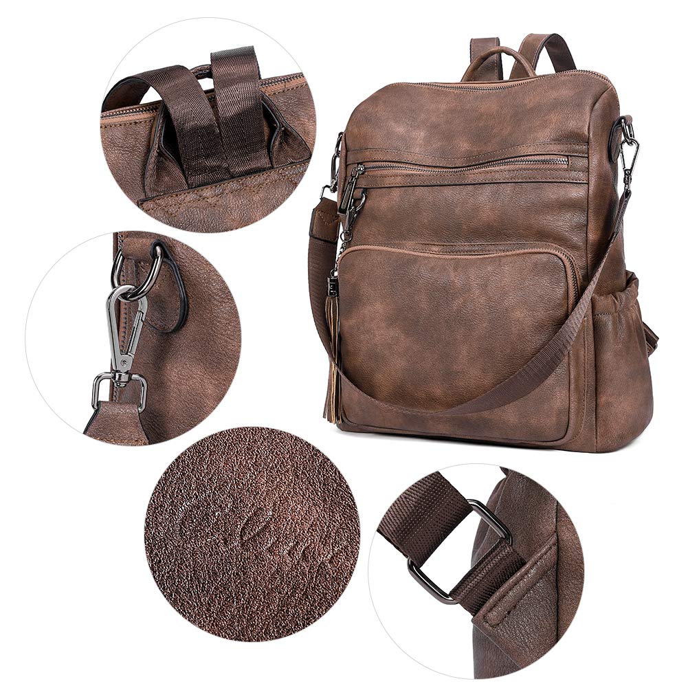 CLUCI Backpack Purse for Women Large Leather Travel Backpack Work Fashion Ladies Casual Daypack with Tassel Two-Tone Coffee