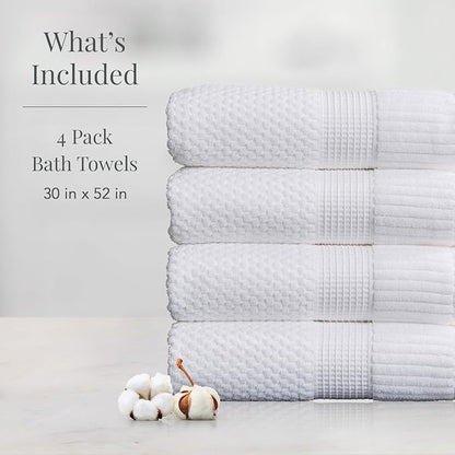 NY Loft 100% Cotton Bath Towel Set of 4 | White Towels | Oeko-TEX® Standard 100