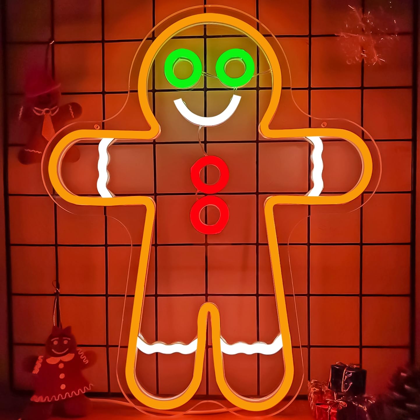Gingerbread Man Neon Sign for Wall Decor Christmas Neon Signs for Bedroom Dimmable Led Neon Signs Neon Light Sign for Bedroom Living Room Home Christmas Decor Gift for Children Kids