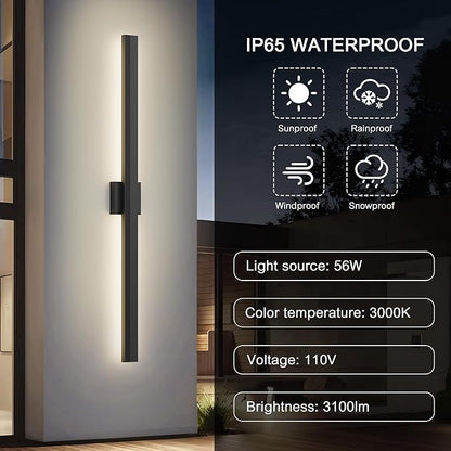 LamQee 47.2 In Aluminum Long Outdoor Wall Light, 3000K 3100LM Integrated LED Waterproof IP65, Linear Modern Exterior Lighting Fixtures Wall Mount Outside Sconce for House Porch Patio Garage Front Door