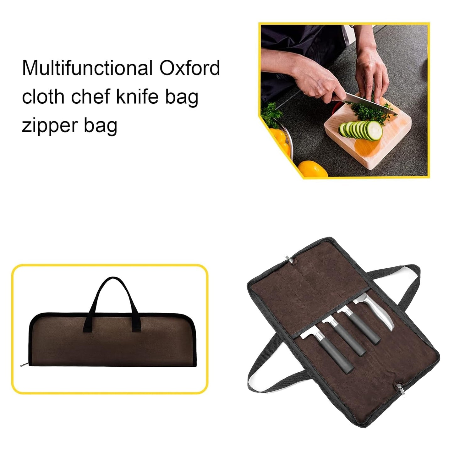 QEES Knife Roll,Heavy Duty Knife Bag,Waxed Canvas knife Case with 4 Slots For Knives & Kitchen Tools,Chef Knife Bag With Handle.Portable Knife Roll Bag For Chefs Culinary Traveling.Knives Pouch