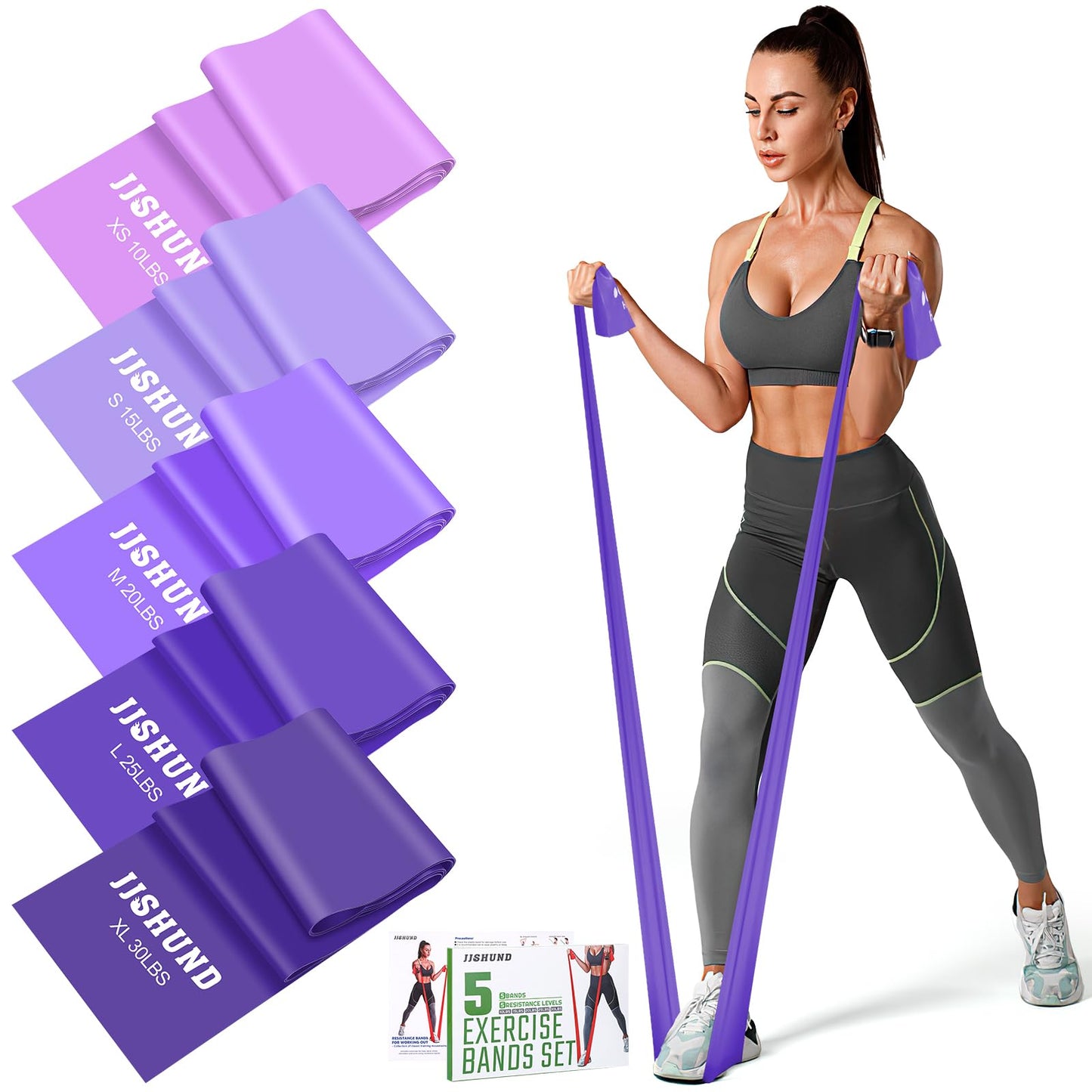 5 Pcs Resistance Bands, Professional Exercise Bands Elastic Stretch Bands for Fitness Yoga Pilates Stretching Strength Training, Workout Bands for Women and Men Home Gym