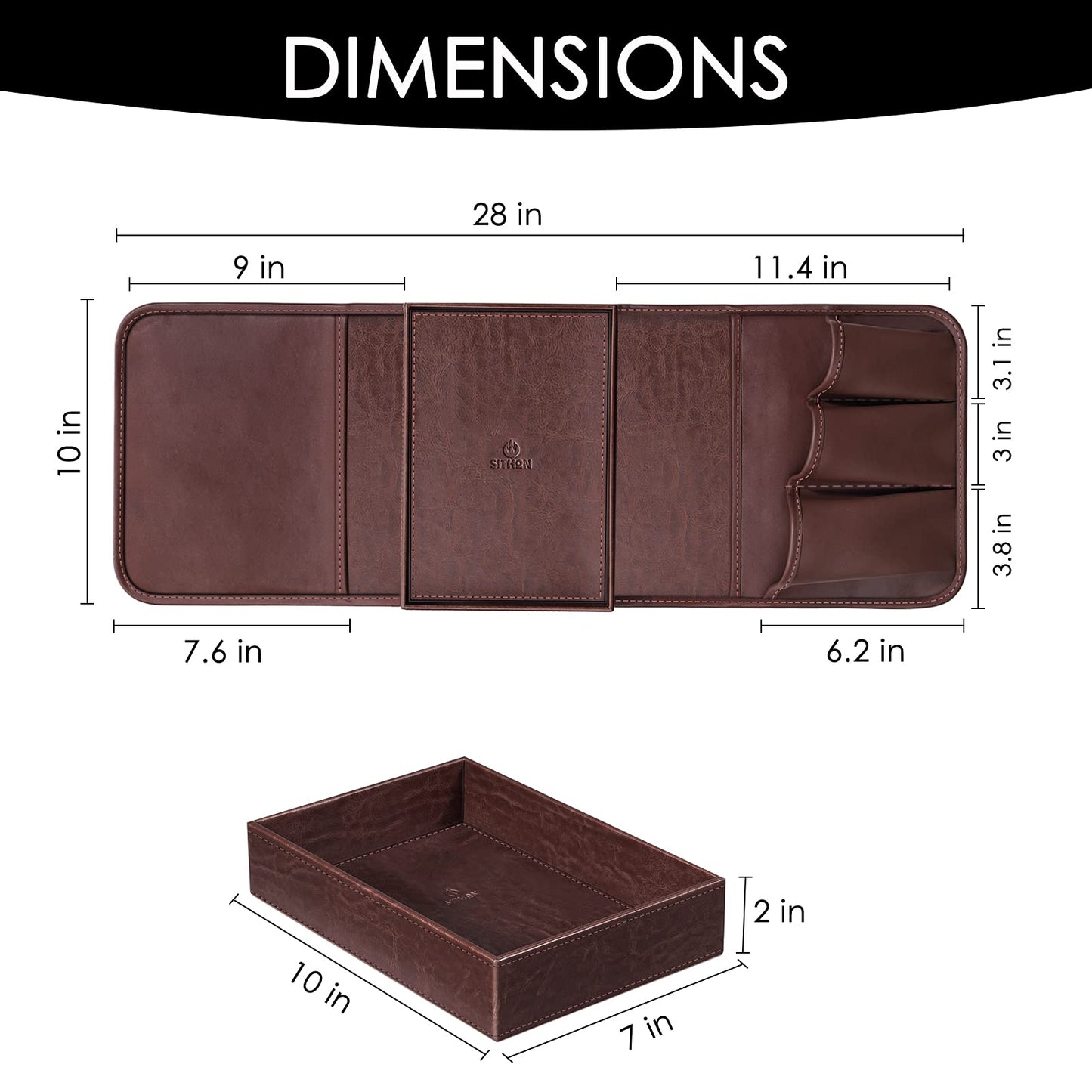 SITHON Sofa Remote Control Holder with Detachable Tray - [Non Slip] PU Leather Chair Couch Armrest Organizer Caddy with 5 Pockets for Magazines Phone iPad TV Remote Game Controller Eyeglasses (Brown)