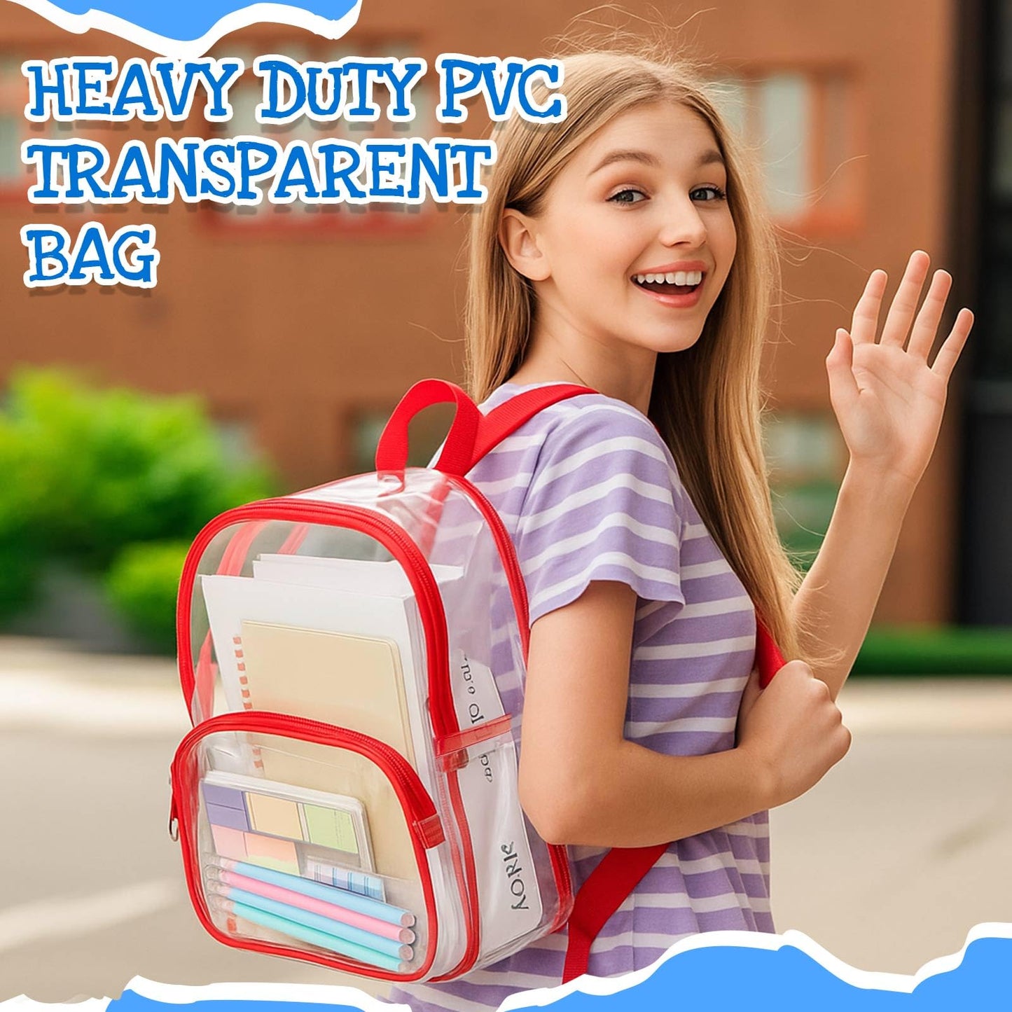 Aliceset Clear Backpack Bulk Waterproof Transparent Colorful Bookbag Donation Supply Kits for Women Men(12 Inch,50 Pcs)