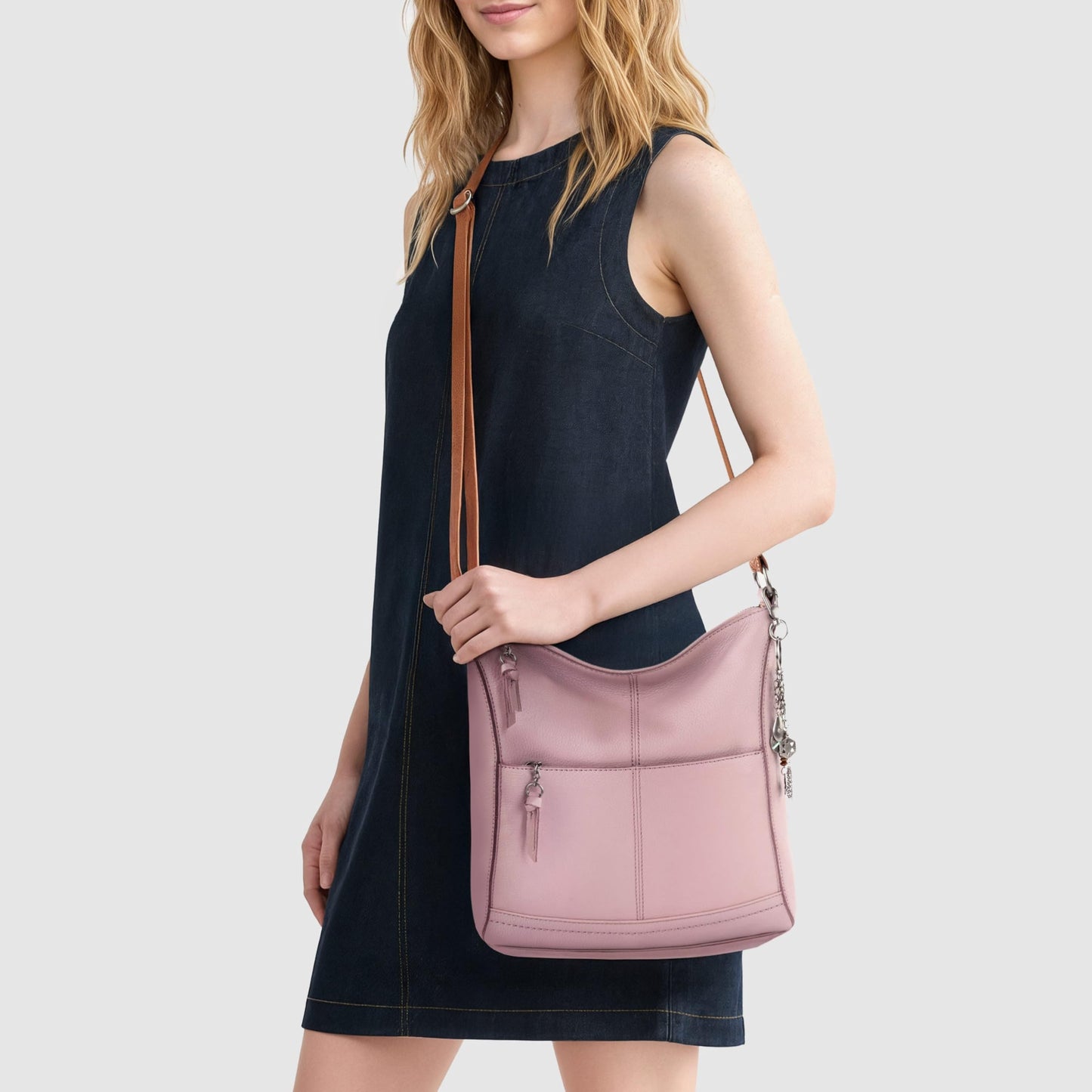 The Sak Lucia Crossbody Bag in Leather, Convertible Purse with Adjustable Strap, Rosewood