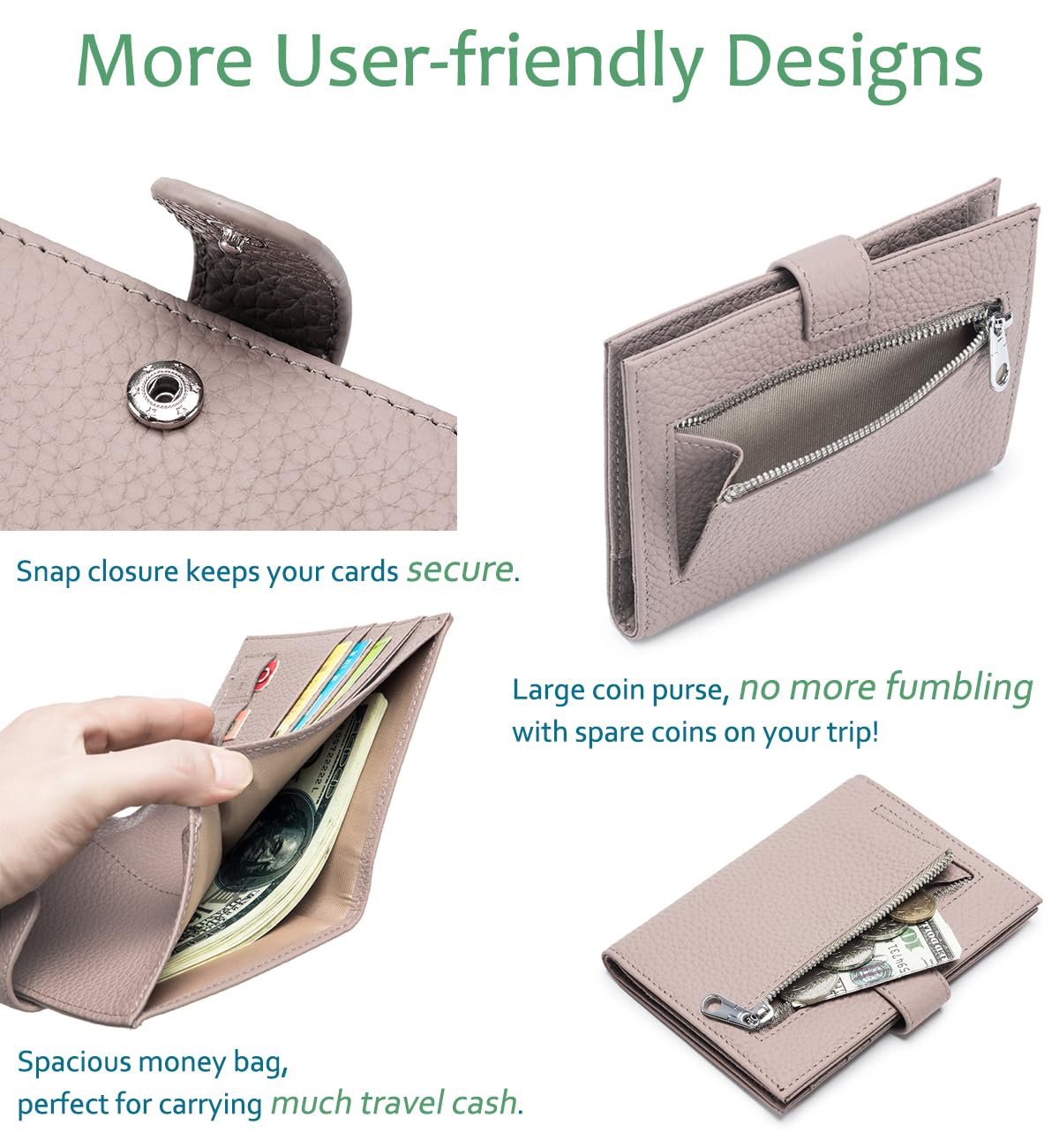 LnxLtw RFID Blocking Passport Holder for Travel Women – Leather Passport Holder for Men with Card Slots, Coin Wallet & SIM Slot – Slim Genuine Leather Travel Organizer – Mauve Pink