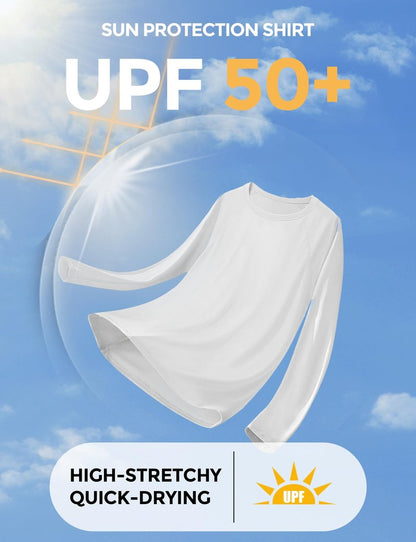 Rash Guard for Women UPF50+ Sun Shirt, Long Sleeve UV Protection Shirts Women Quick Dry Workout Shirts Hiking Swimming Tops (US, Alpha, XX-Large, Regular, Regular, White)