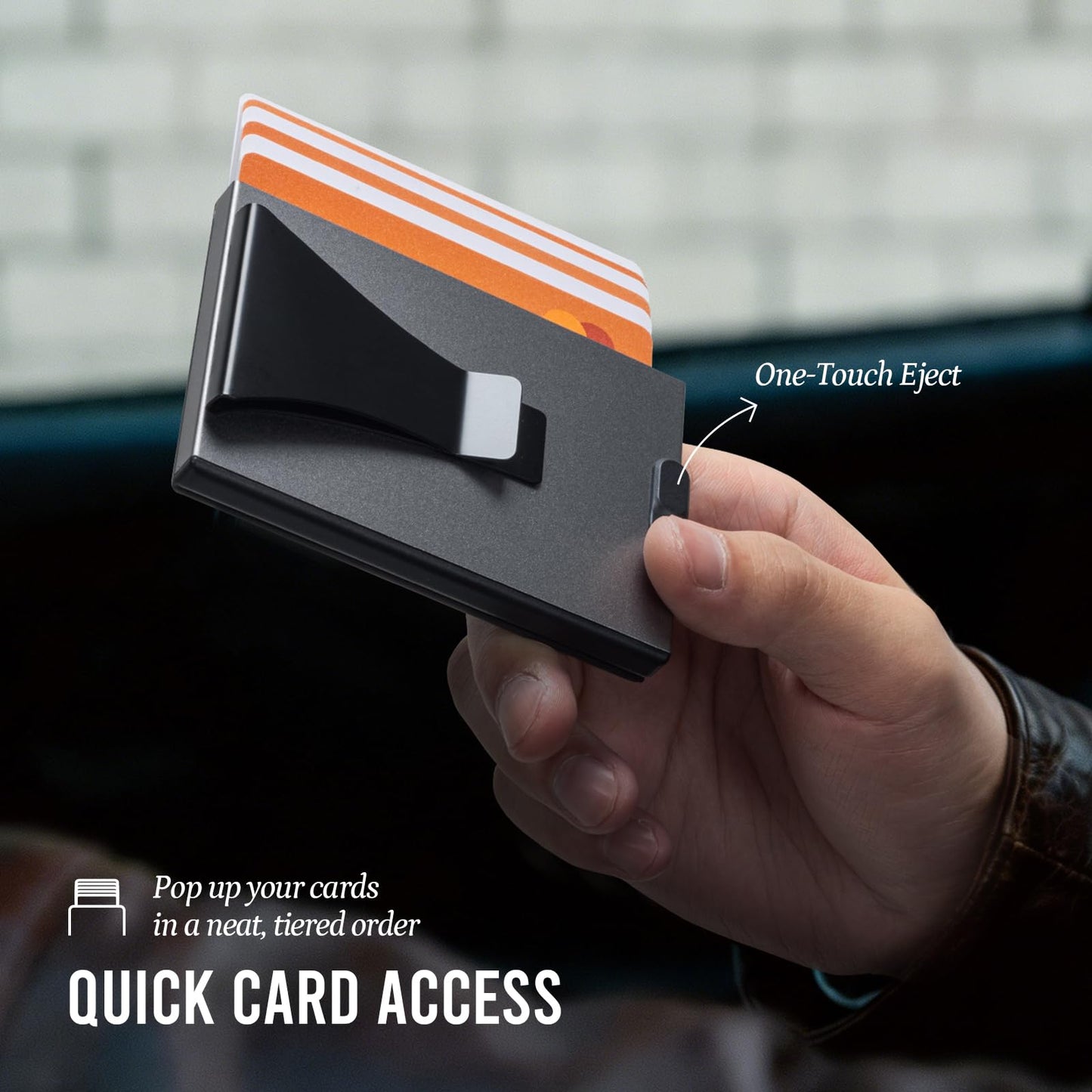 Slimwalt Slim Front Pocket Card Holder for Daily Commute & Travel, Minimalist RFID Blocking Mens Wallet for 4-6 Cards and 1 ID - Pop Up Wallet for Men with ID Window & Money Clip, Grey