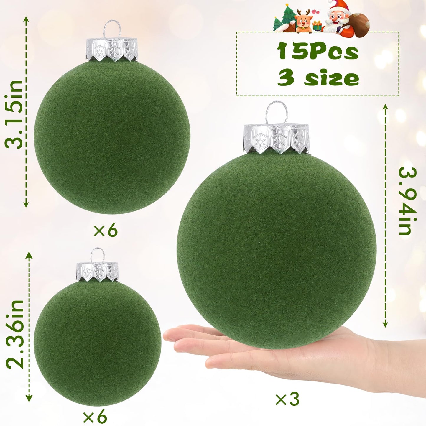 Waipfaru 15 Pcs(3.9 In/100 mm) Velvet Christmas Ornaments Balls Set, Brown Green Neutral Christmas Tree Ornaments, Flocked Xmas Tree Balls for Xmas Holiday Party Decorations