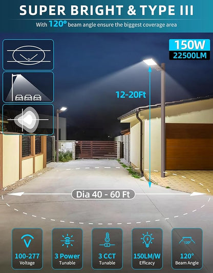 9PCS LED Parking Lot Lights 150W 120W 90W, LED Shoebox Light 5700K 5000K 4500K Adjustable Arm&Slip Fitter, DLC Listed Outdoor Pole Light with Photocell, IP65 Commercial Street Area Lighting 100-277V
