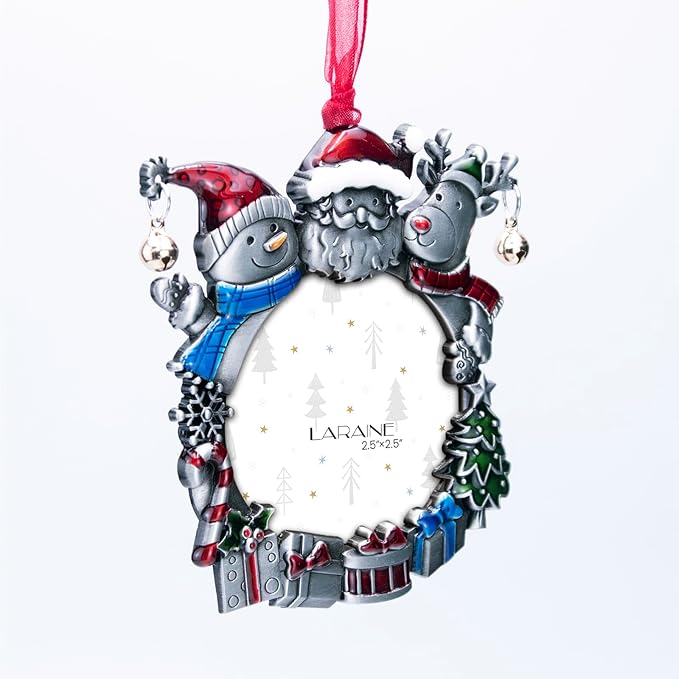 Laraine Christmas Tree Ornaments – Decorative Hanging 2025 Holiday Keepsake Gift Round Pendant with 2.5” Photo Frame Insert for Picture of Pet (Snowman Black)