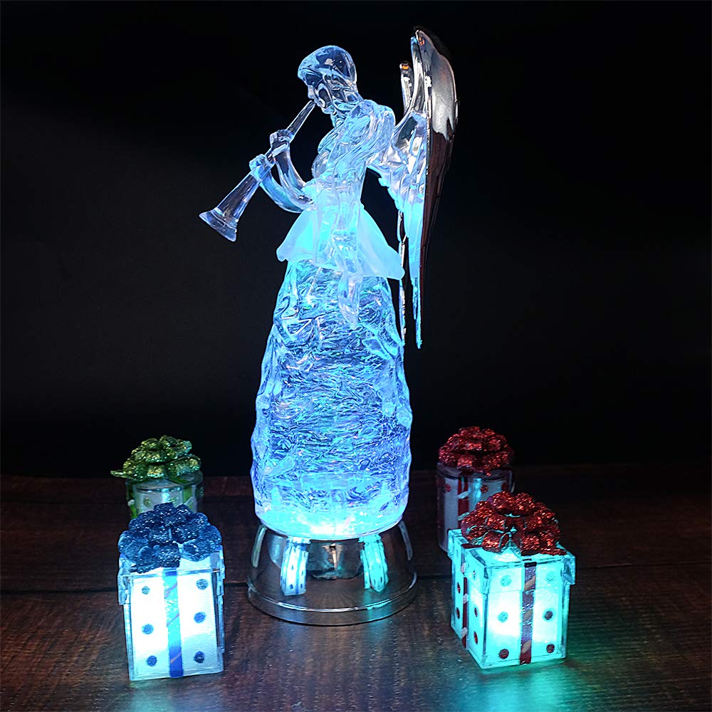 DRomance 11" Angel Snow Globe Lantern Battery Operated with 6 Hour Timer Color Changing LED Light Trumpet Angel Swirling Glitter Water Lamp Thanksgiving Christmas Holiday Decor Gift
