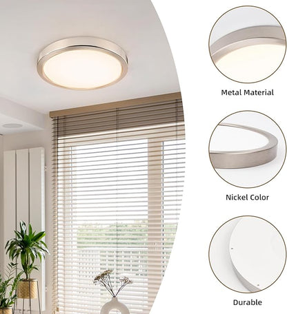 Hlite 4pack 9 Inch Flush Mount LED Ceiling Light Fixture,18W 1800LM Super Slim Light Fixtures Ceiling Mount 3000K/4000K/5000K 3CCT Selectable,Light Fixtures for Kitchen,Bedroom (Brush Nickel)