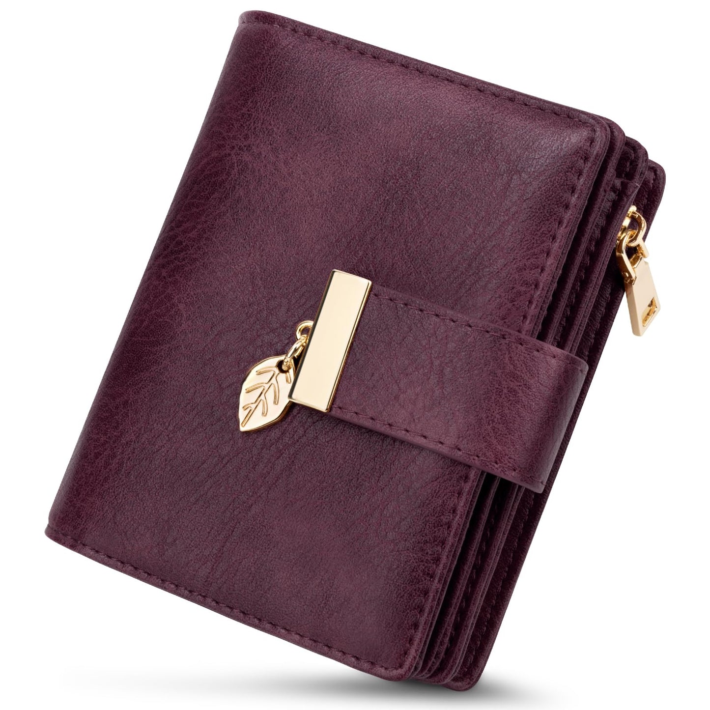 HUANLANG Small Wallets for Women Rfid Blocking Leather Bifold Credit Card Holder Ladies Wallet Zipper Pocket with ID Window