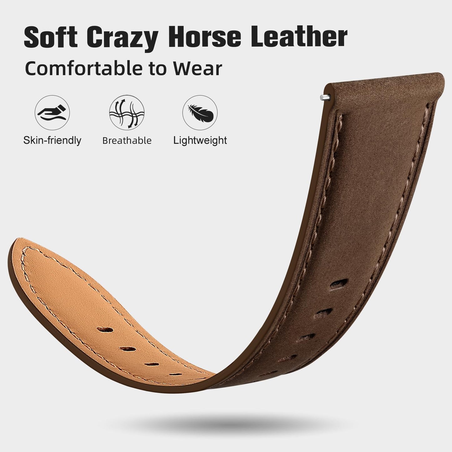 GEAK 20mm 18mm 22mm Leather Band Compatible with Garmin Vivoactive 5/6/3/4S Watch Bands, Venu 4/Venu 3S/2S, Quick Release Classic Genuine Leather Strap for Venu 3/2/Forerunner 265/165 Men Women