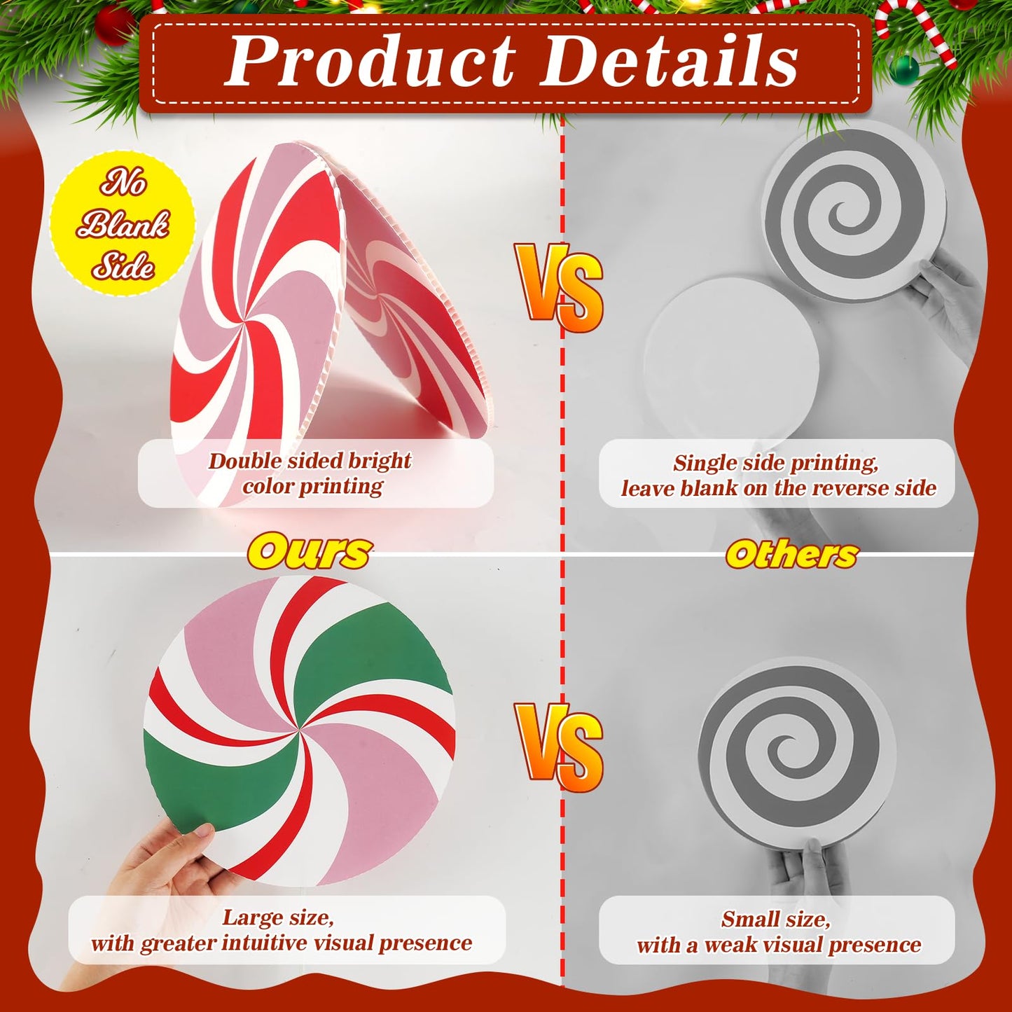 12Pcs Large Candy Christmas Tree Decorations Peppermint Lollipop Christmas Picks for Tree, 7.87" Pink and Red Candy Ornaments, Plastic Candyland Tree Topper for Xmas Holiday Party Vase Decor
