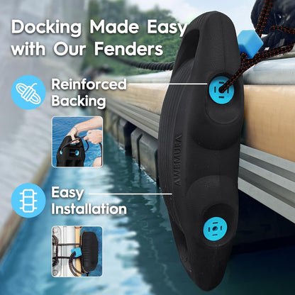 AWEMUFA 4 Pack EVA Boat Fenders for Docking, Large Boat Bumpers for Docking Upgraded Black Boat Buoys Bumpers, Fit for Pontoon, Bass, Deck and Jon Boat