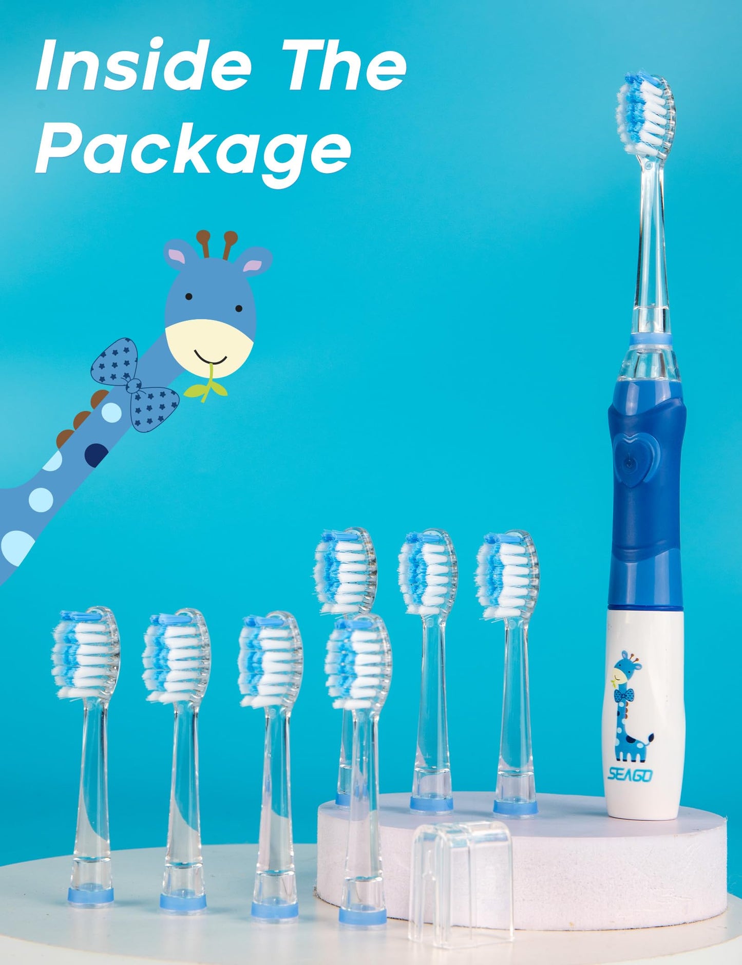 SEAGO Kids Electric Toothbrush with 2 Mins Brushing Timer and 8 Replacement Bursh Heads,Rainbow LED Light Make Brushing Fun, Pink Color Girls Battery Powerd Toothbrush for 4-12 Years Old