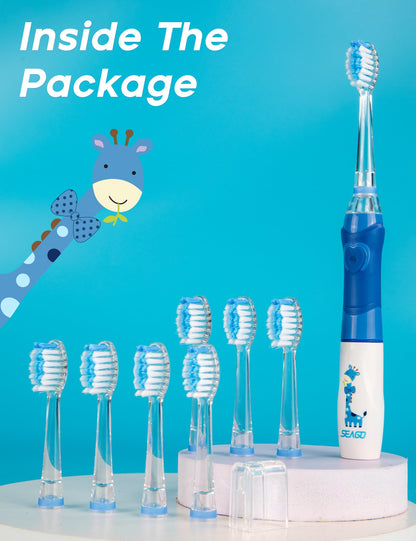SEAGO Kids Electric Toothbrush with 2 Mins Brushing Timer and 8 Replacement Bursh Heads,Rainbow LED Light Make Brushing Fun, Pink Color Girls Battery Powerd Toothbrush for 4-12 Years Old