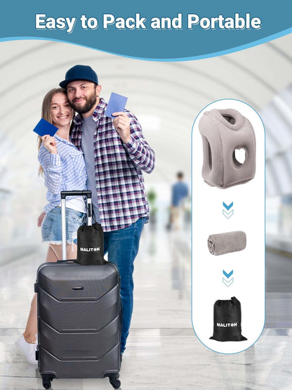 Maliton Inflatable Travel Pillow for Airplane Comfortable Sleeping to Relieve Neck and Shoulder Pain, Support Head Inflatable Pillow for Long Flights, Used for Airplanes, Cars, Trains, Office(Grey)
