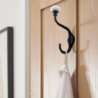 CHIVS Coat Hooks- 5 Pack Matte Black Wall Hooks, Ceramic Coat Hooks, Decorative Wall Mounted Towel Hanger, zinc Double Prong Hook for Hanging Clothes, Keys, Hats, Backpacks