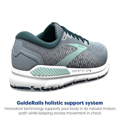 Brooks Women's Addiction GTS 15 Supportive Running Shoe - Grey/Navy/Aqua - 8 Medium