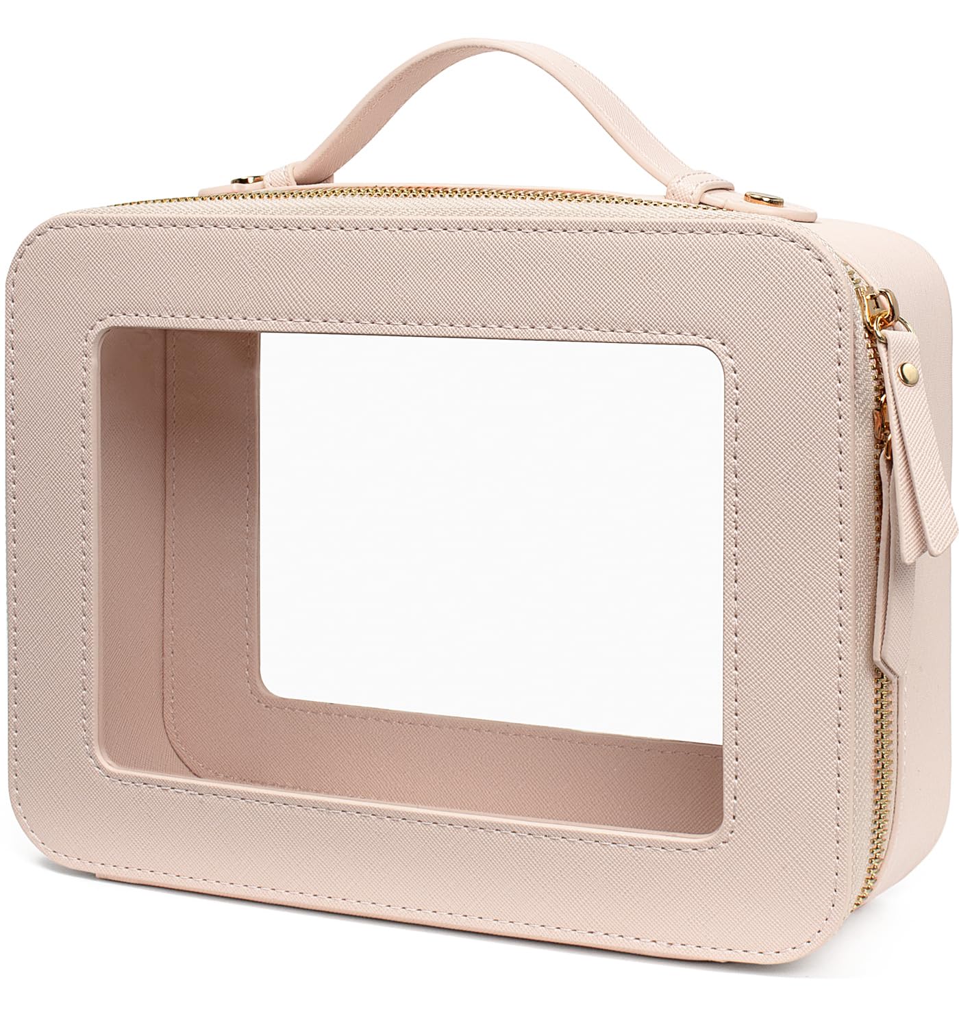LETGO Clear Makeup Bag Organizer, Travel Toiletry Bag Cosmetic Case for Women, Portable Make Up Skincare Pouch Car Organizer Bag with Zippers for Essentials(Large-Beige)