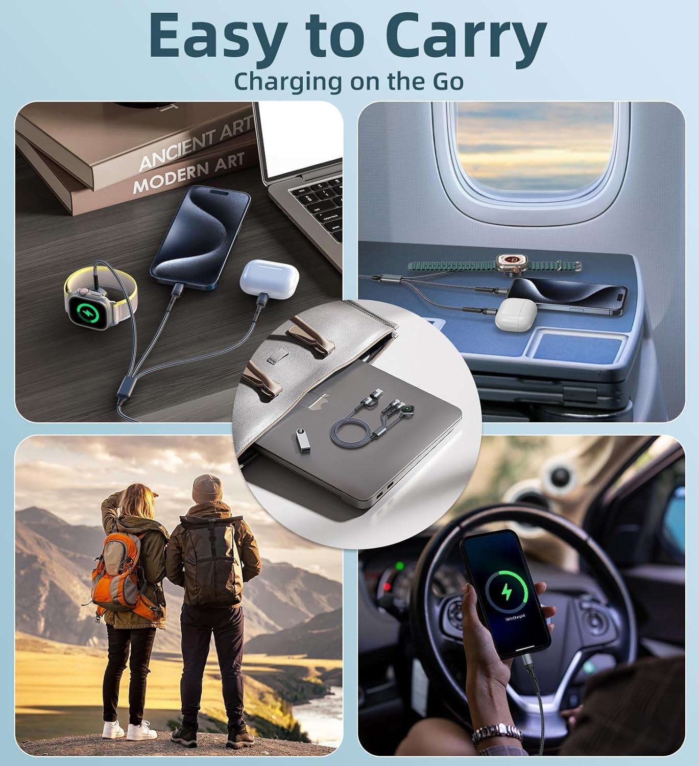 Upgraded Travel Essentials for Apple Watch Charger 3 in 2 Multi Charging Cable for iPhone 17 iWatch Charger USB C Cord, Car RV Camping Essentials Compatible with iWatch Ultra/SE/11 & iPhone 16/15-12