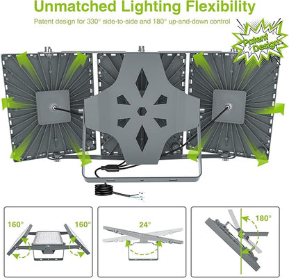 STASUN 2 Pack LED Flood Lights Outdoor, Max Series 600W 60000lm 6000K Daylight IP66 Waterproof, Commercial Parking Lot Lights, 3 Heads for Yard Street Stadium Outdoor Area Floodlight Security Light