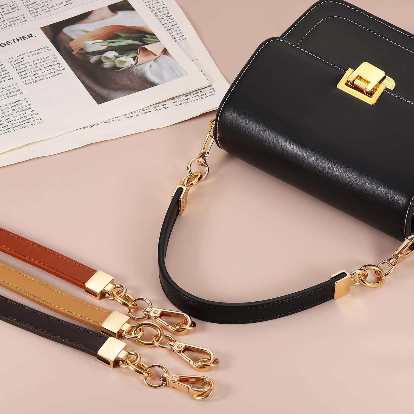 uxcell Leather Purse Handle, 40cm/15.75" Short PU Purse Replacement Strap for Women's Handbag Underarm Bag Tote (Brown)