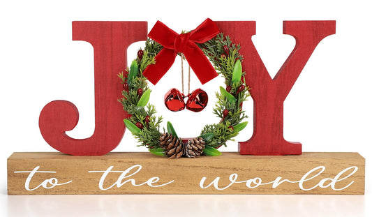 Christmas Wooden Joy Sign Decor,Christmas Tiered Tray Tabletop Decorations Indoor,Freestanding Xmas Joy Sign Table Centerpiece for Office Desk Shelf Holiday Home Party Mantel Gift Winter Rustic