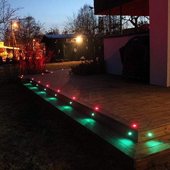 Low Voltage LED Deck Lighting Kit Stainless Steel 0.2W~0.5W RGB Waterproof Outdoor Yard Garden Decoration Lamps Landscape Pathway Patio Step Stairs LED In-ground Lights Silver Border (30pack)